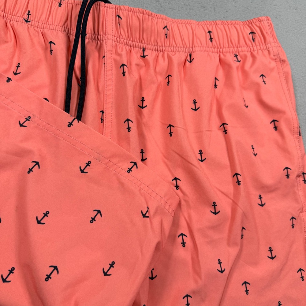 Nautica Mens XL Swim Trunks Coral Pink Anchor Print Elastic Waist Board Shorts